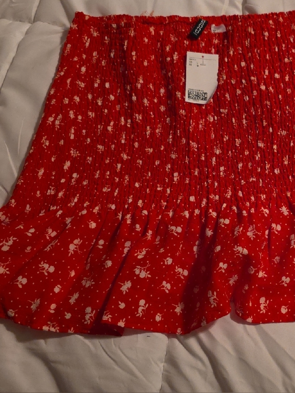 H&M Red Floral Smocked Mini Skirt NWT